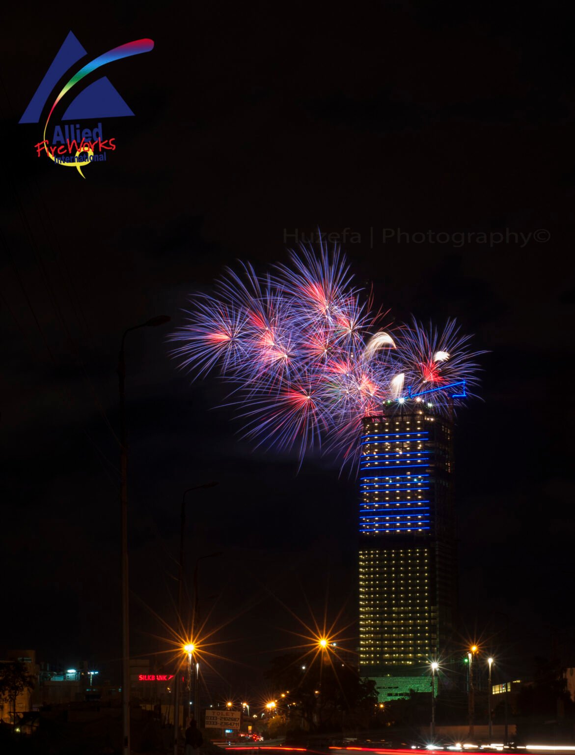 Fireworks From The Tallest Building of Pakistan Allied Fireworks